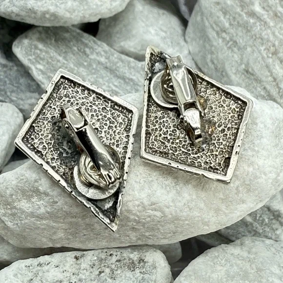 Designer Navajo Southwestern Sterling Silver Beaded Diamond Earrings Vintage 12g - Picture 4 of 9